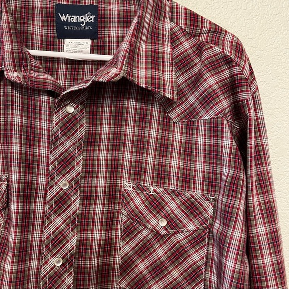 Wrangler Red Plaid Western Cowboy Casual Snap Button Down Shirt Men's Size XXL - Picture 12 of 15